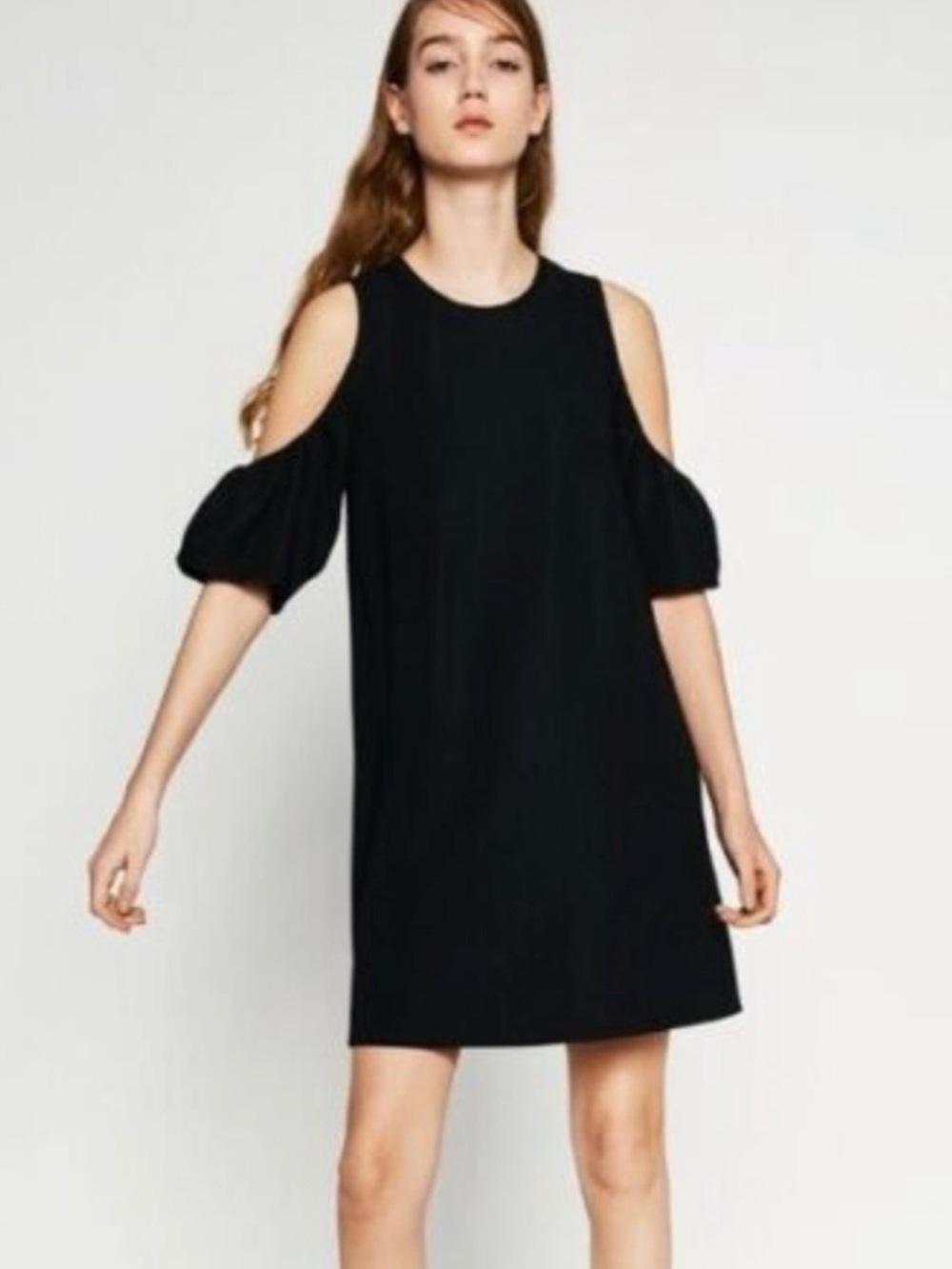 Zara Black Cold-Shoulder Mini Dress